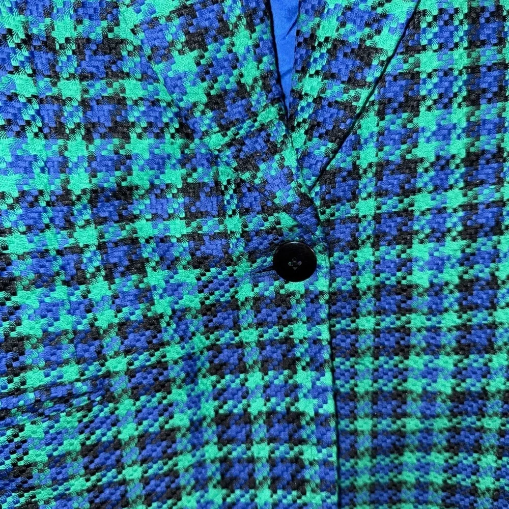 Vintage Reflections Green and Blue Plaid Blazer, Size 10 Petite - Picture 3 of 7